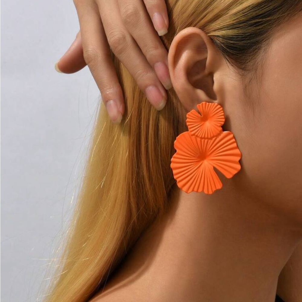 Orange Iron Lotus Leaf Design Stud Earrings For Women For Daily Life